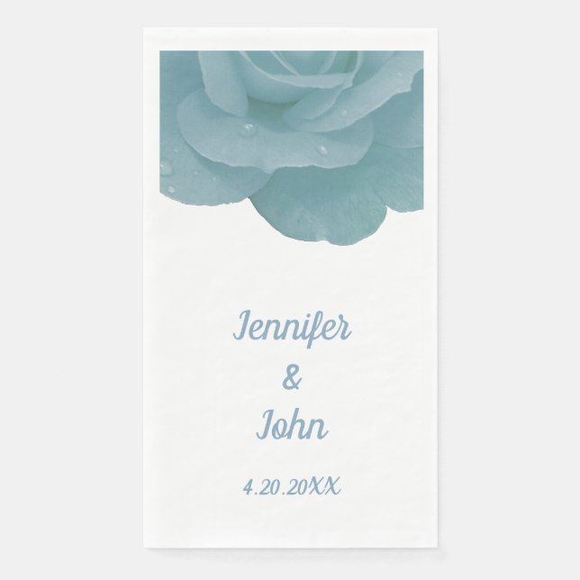 Serviette En Papier Bleu Dusty Floral Rose Élégant Joli Cool Mariage (Devant)