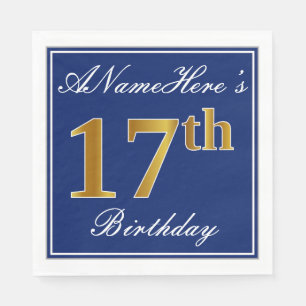Serviette En Papier Bleu élégant, anniversaire d'or de Faux 17ème ;