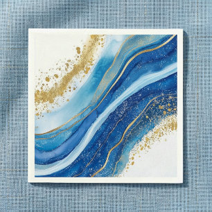 Serviette En Papier Bleu élégant et aquarelle dorée