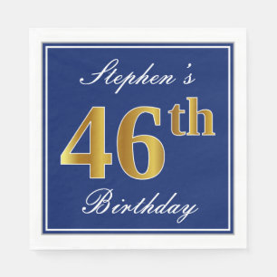 Serviette En Papier Bleu Élégant, Or Faux 46e anniversaire; Nom person