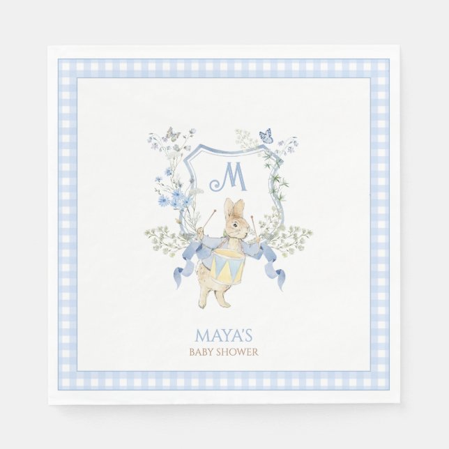 Serviette En Papier Bleu En vichy Pierre le Baby shower Monogramme Rab (Devant)