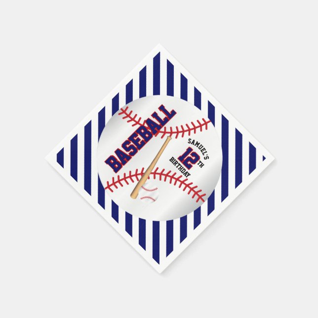 Serviette En Papier Bleu et Blanc Baseball Anniversaire | Personnalise (Coin)