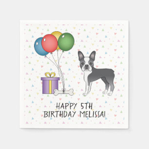 Serviette En Papier Bleu Et Blanc Boston Terrier Chien Mignon - Annive