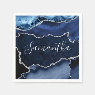 Serviette En Papier Bleu et Faux Parties scintillant en argent Agate e
