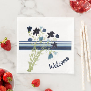 Serviette En Papier Bleu et Floral Bienvenue
