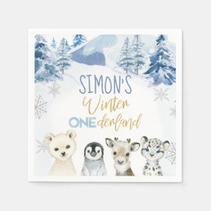Serviette En Papier Bleu et or Arctique hiver Onederland Anniversaire