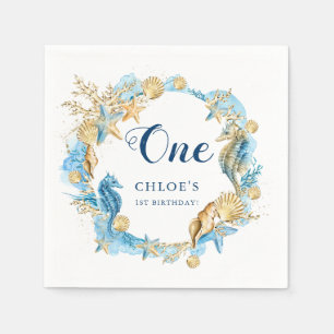 Serviette En Papier Bleu et or sous la mer Anniversaire
