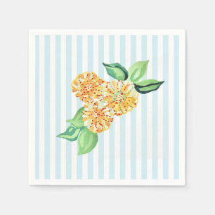 Serviette En Papier Bleu Fleur Jaune Bande