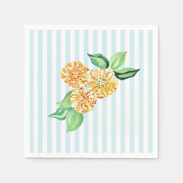 Serviette En Papier Bleu Fleur Jaune Bande (Devant)