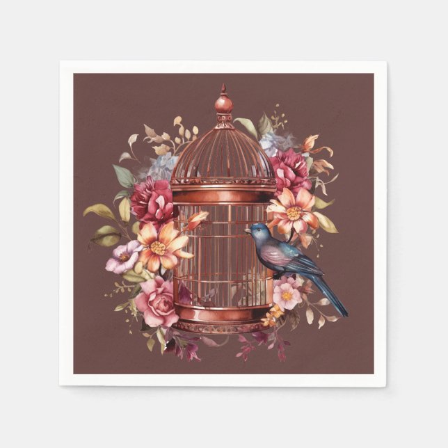 Serviette En Papier Bleu foncé Auburn Brown Bleu Oiseau Douche (Devant)