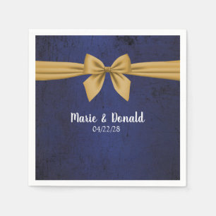 Serviette En Papier Bleu foncé avec un nœud doré