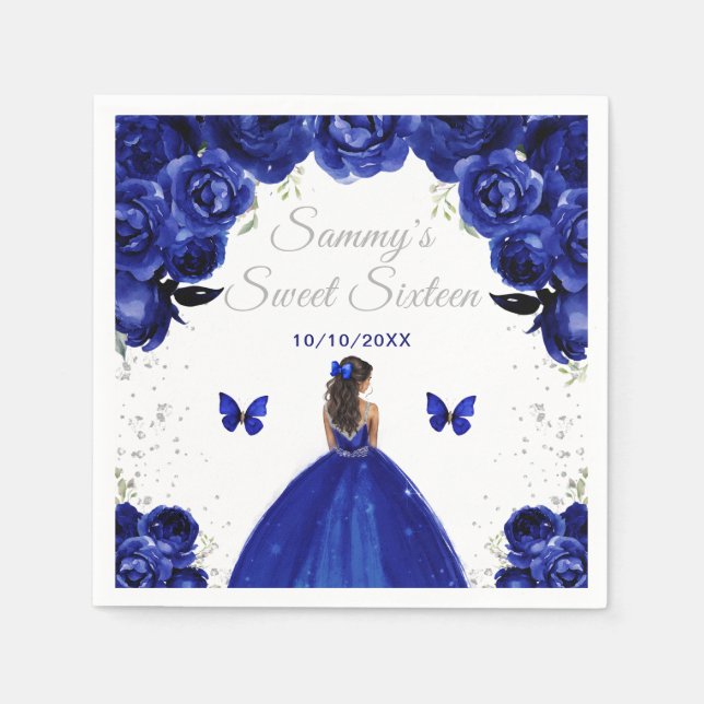 Serviette En Papier Bleu foncé Peau foncée Princesse Sweet sixteen (Devant)