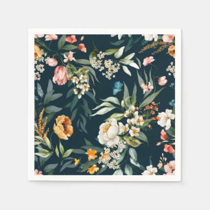 Serviette En Papier Bleu foncé Vintage Motif de fleurs de jardin