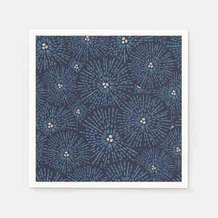 Serviette En Papier Bleu géométrique floral traditionnel japonais