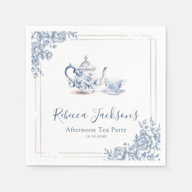 Serviette en papier Bleu Jardin Victorien Mariage  (Devant)