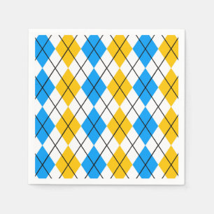 Serviette En Papier Bleu jaune Jacquard blanc Diamant Design