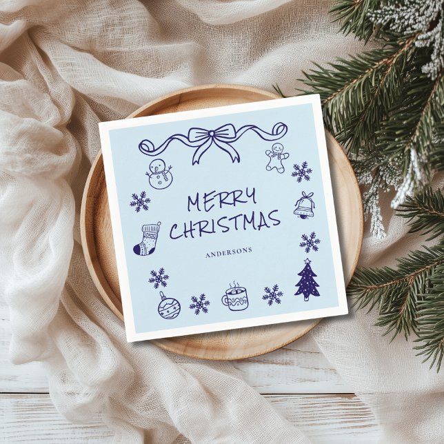 Serviette En Papier Bleu main dessinée Scribble Noël (Créateur téléchargé)