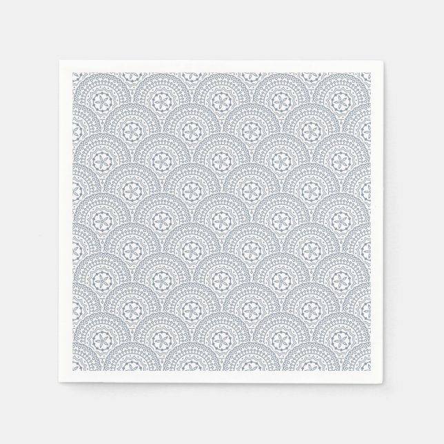 Serviette En Papier Bleu mandala vagues motif sur fond blanc (Devant)