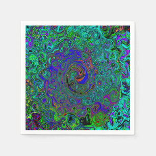 Serviette En Papier Bleu marbré et Aquamarine Abstrait rétro tourbillo