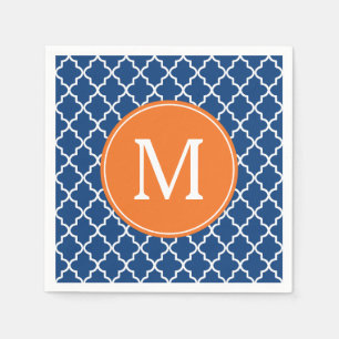 Serviette En Papier Bleu marine et monogramme de Quatrefoil d'orange