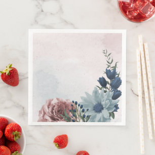 Serviette En Papier bleu marine rose roux bleu vert fleuri mariage