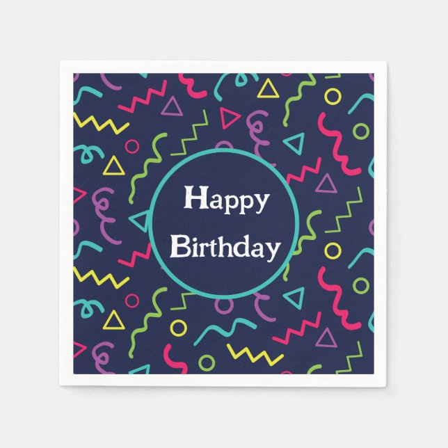 Serviette En Papier Bleu Memphis Motif des années 80 (Devant)