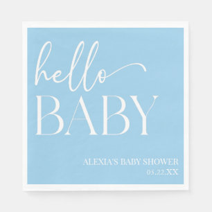 Serviette En Papier Bleu minimaliste Hello Baby shower bébé