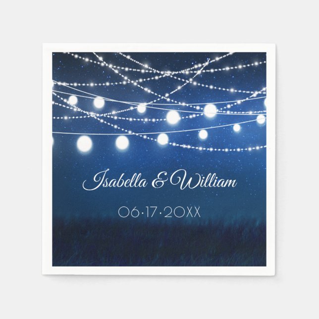 Serviette En Papier Bleu Night & Argent String Mariage (Devant)