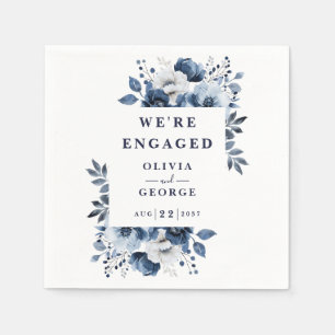 Serviette En Papier Bleu Nuit Élégant Fleurs de Campagne Fiançailles