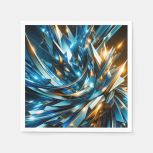 Serviette En Papier Bleu Or Abstrait Futuriste Géométrique Métallique