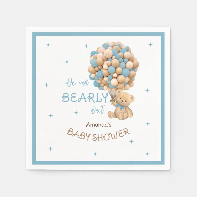 Serviette En Papier Bleu ours Ballons bébé garçon douche Boho (Devant)