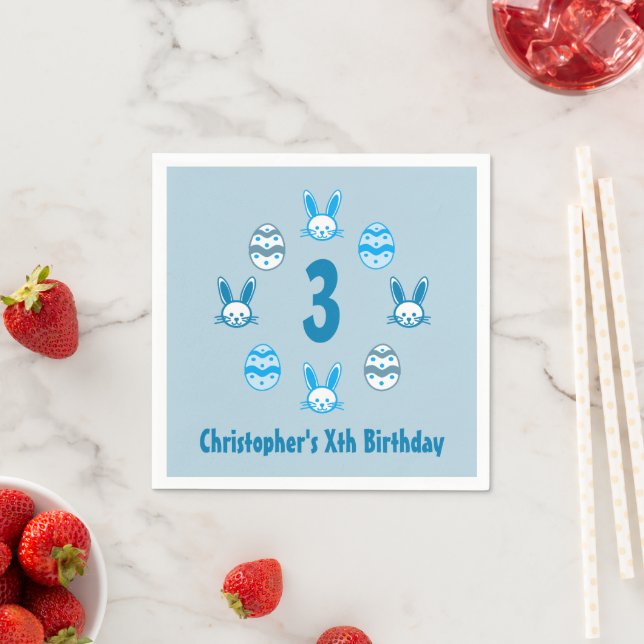 Serviette En Papier Bleu Pâques 3ème anniversaire (En situation)