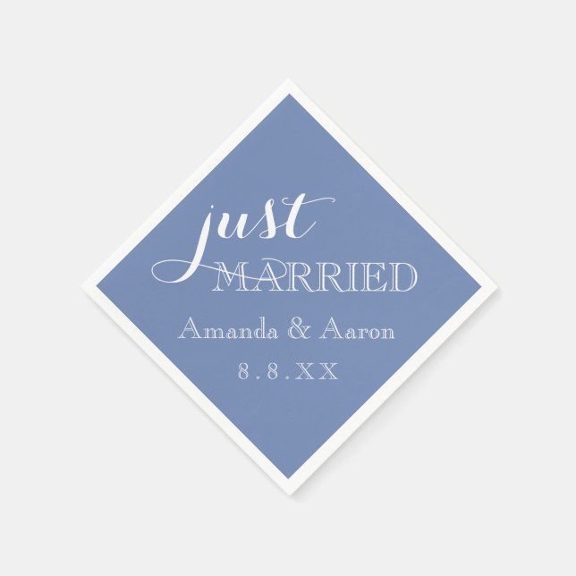 Serviette En Papier Bleu Pastel Blanc Simple Classique Juste Marié (Coin)