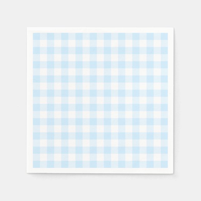 Serviette En Papier Bleu pastel et gingham blanc (Devant)
