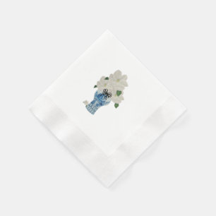 Serviette En Papier Bleu peint et pot de gingembre blanc