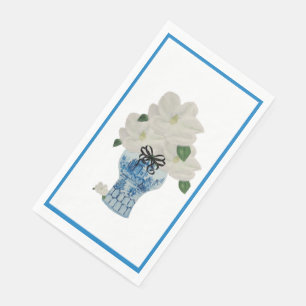 Serviette En Papier Bleu peint et pot de gingembre blanc
