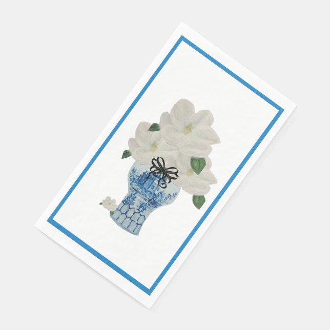 Serviette En Papier Bleu peint et pot de gingembre blanc (Coin)