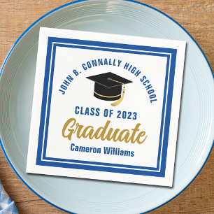 Serviette En Papier Bleu personnalisé Gold Graduate 2023 Graduation Pa