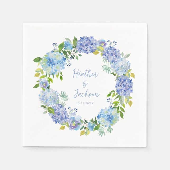 Serviette en papier bleu pour mariage à motif flor (Devant)