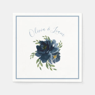 Serviette En Papier Bleu Poussiéreux Floral Moderne Écriture Élégante