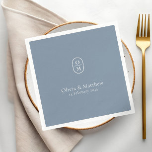 Serviette En Papier Bleu Poussiéreux   Monogramme de Mariage Chic Mode