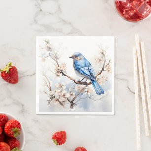 Serviette En Papier Bleu printanier dans l'arbre florissant
