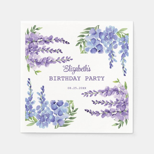 Serviette En Papier Bleu Purple Wisteria Floral Verdure Anniversaire (Devant)