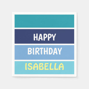 Serviette En Papier Bleu rayé Joyeux Anniversaire