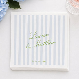 Serviette En Papier Bleu Rayure Citron Vert Élégant Écriture Mariage