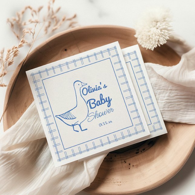 Serviette En Papier Bleu Rétro Silly Goose Main Tirée Baby Boy Douche (Créateur téléchargé)