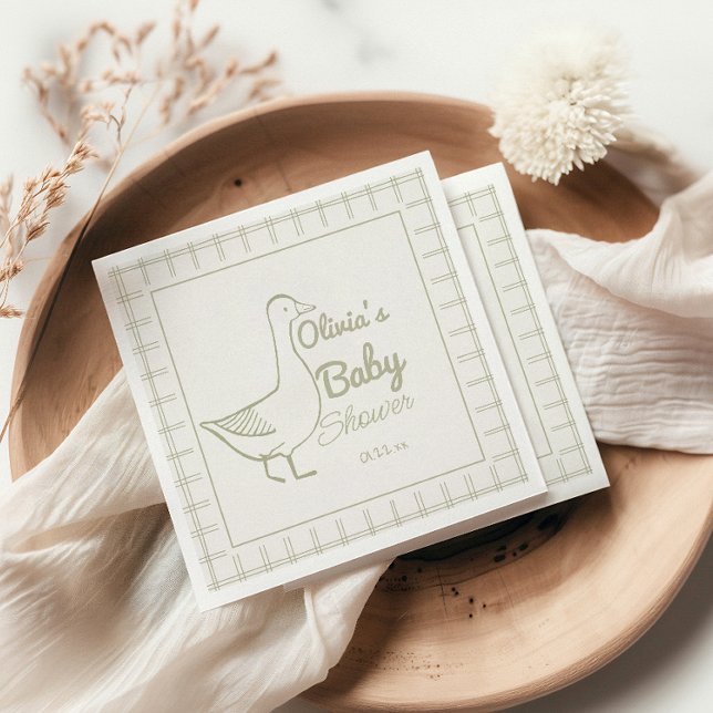 Serviette En Papier Bleu Rétro Silly Goose Main Tirée Baby Boy Douche (Créateur téléchargé)