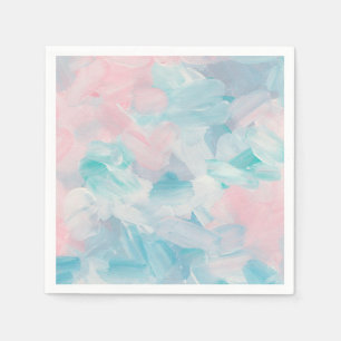 Serviette En Papier Bleu rose abstrait pinceau art. Pastel doux