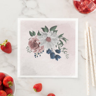 Serviette En Papier bleu rose blanc vert fleuri mariage