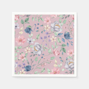 Serviette En Papier Bleu rose et jaune Floral pourpre